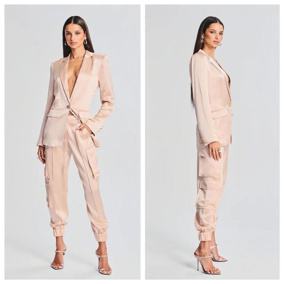 NWT Retrofête Silky Satin One Button Leo Blazer in Dusty Peach Pink Size Small - Picture 3 of 15